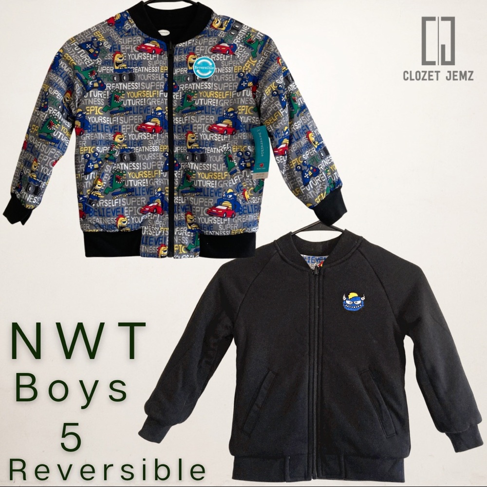 Boys (5) NWT 365 Kids Reversible Monster & Cars Jacket